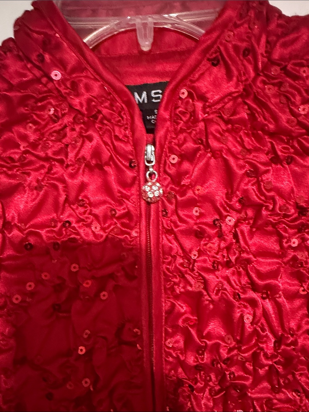 MSK Red Ruffled Satin Zip Jacket - Picture 3 of 11
